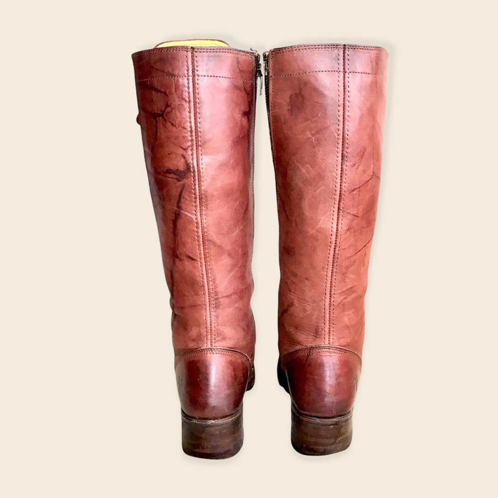 Frye Campus Lug Lace Up Cognac/Saddle Distressed Vintage Leather Heeled Boots - Picture 13 of 16
